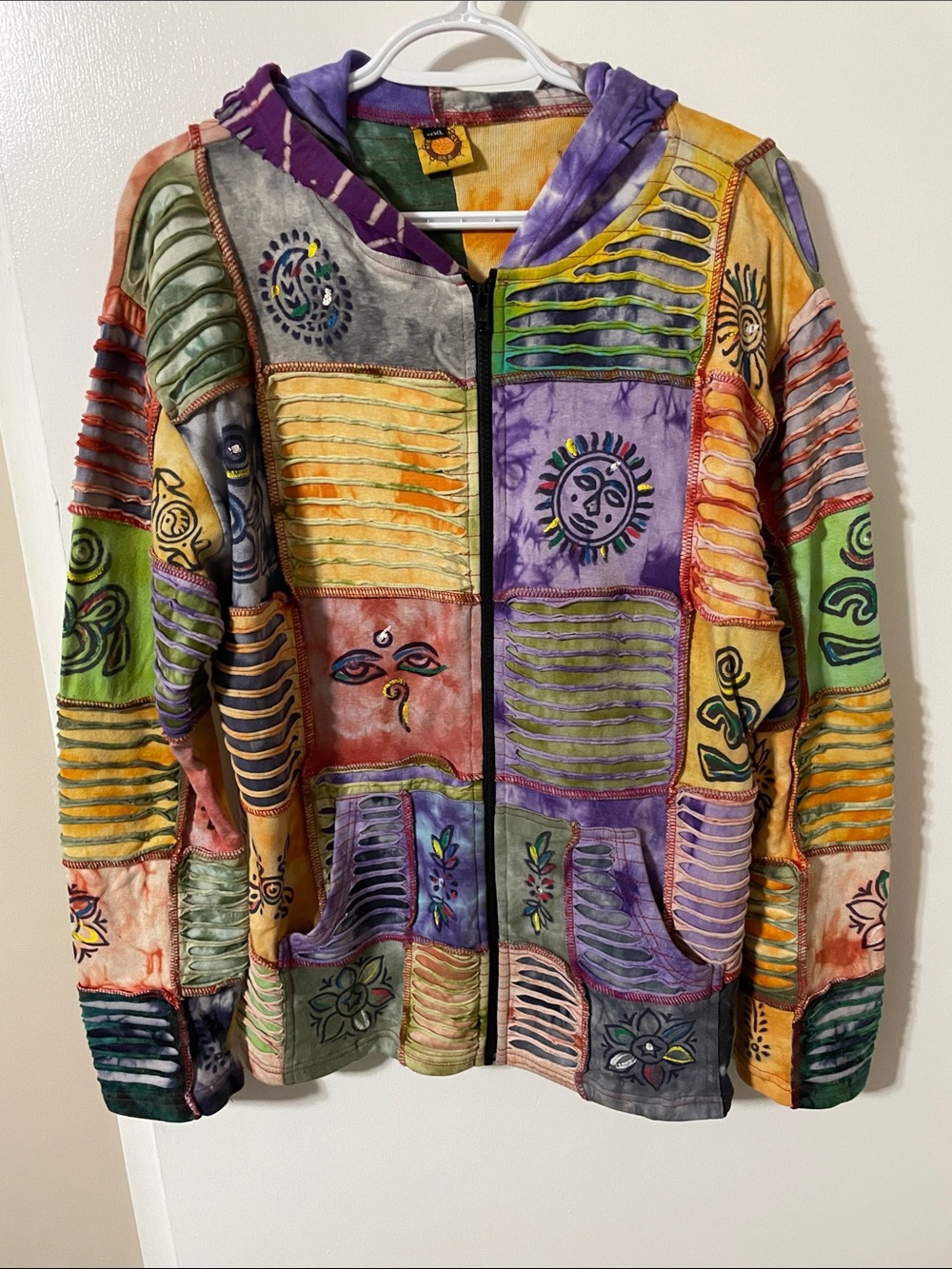 Karma Circle Patchwork Multi-Colour Full Zip Hoodie Size XXL